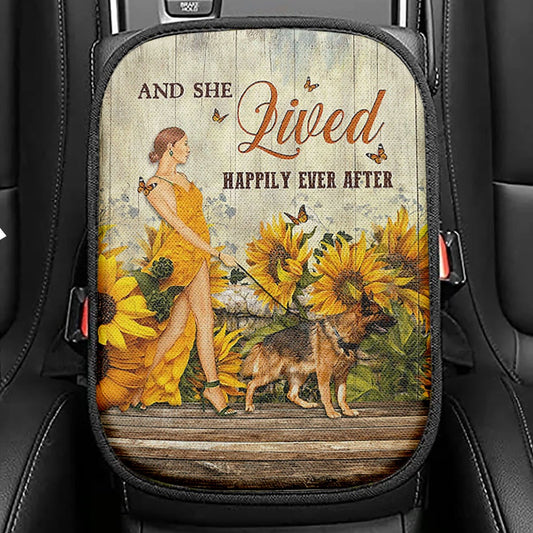 Beautiful Girl German Shepherd And She Lived Happily Seat Box Cover, Christian Car Center Console Cover, Bible Verse Car Interior Accessories