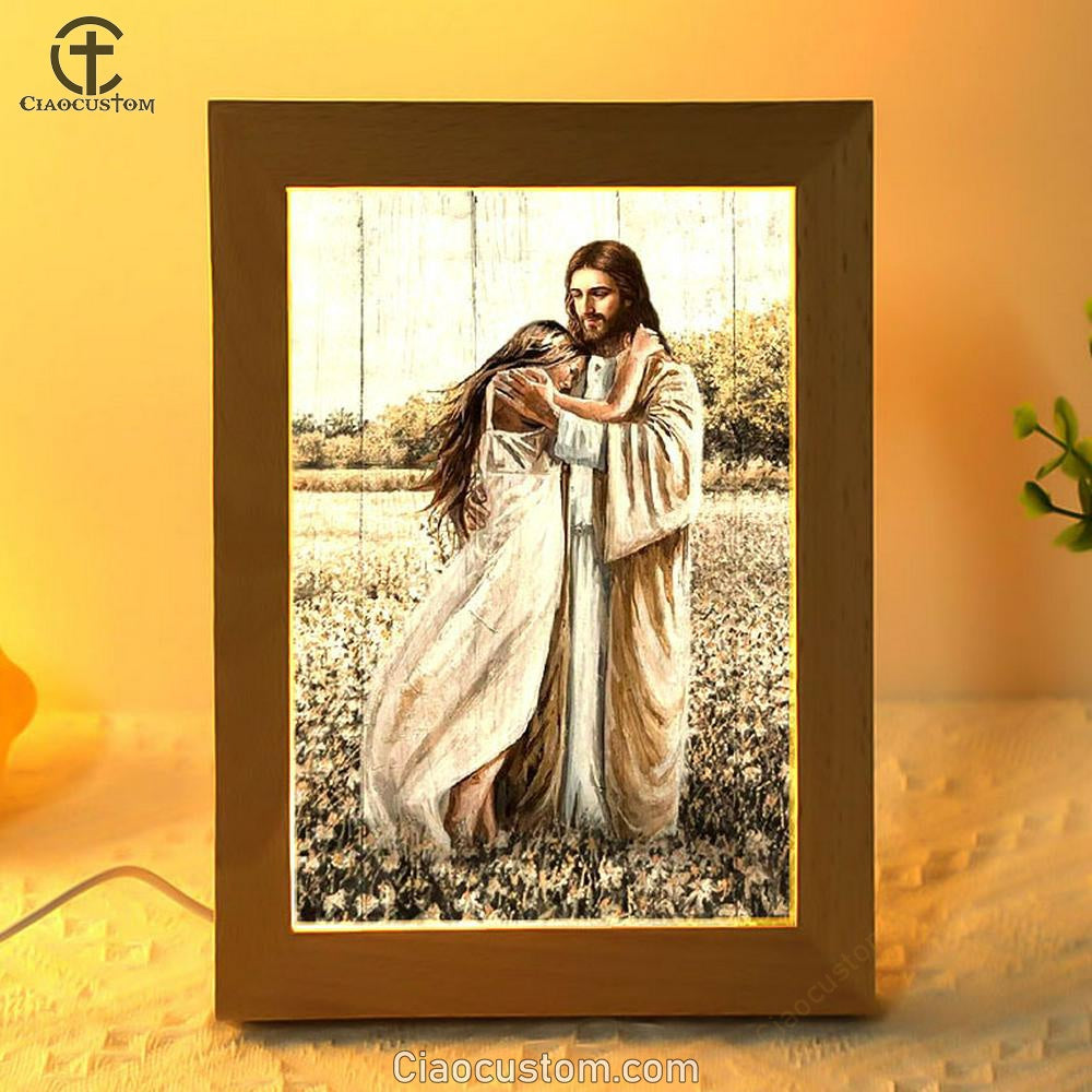 Beautiful Girl, Jesus Hug, Flower Field Frame Lamp