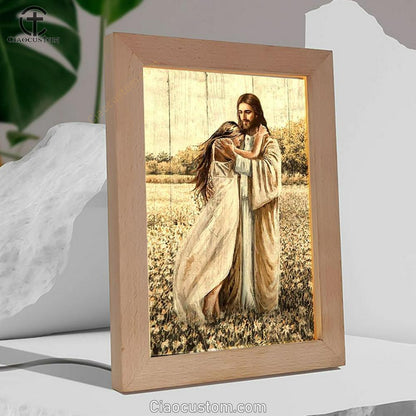Beautiful Girl, Jesus Hug, Flower Field Frame Lamp