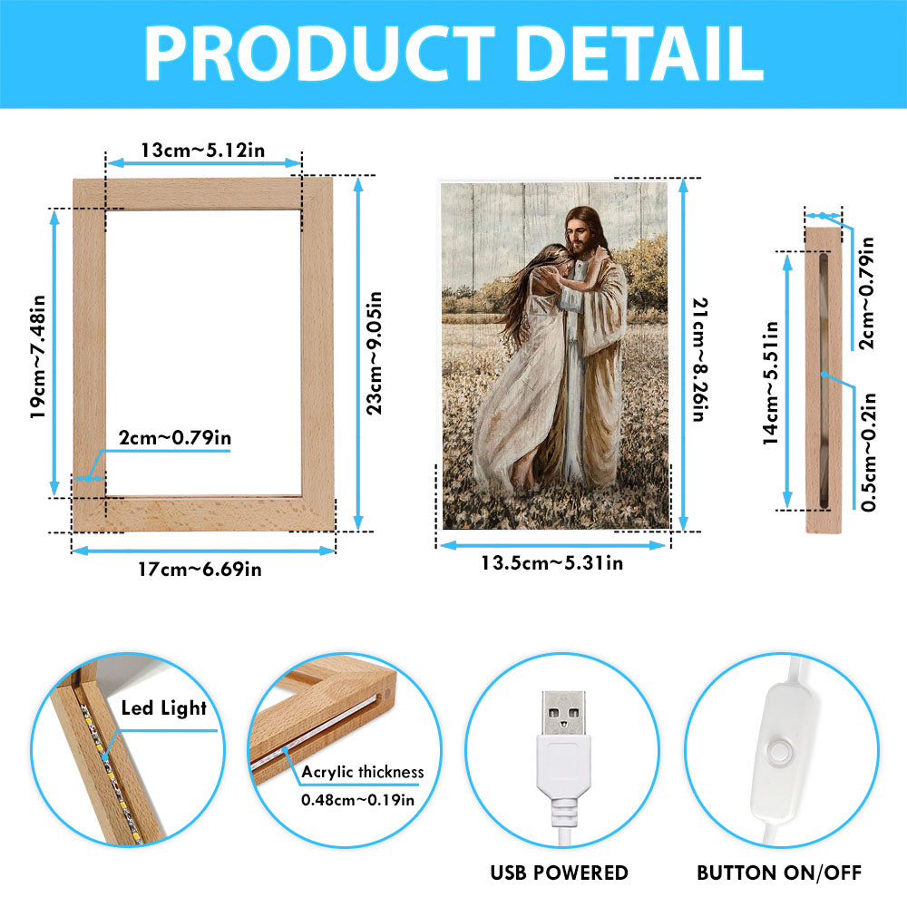 Beautiful Girl, Jesus Hug, Flower Field Frame Lamp