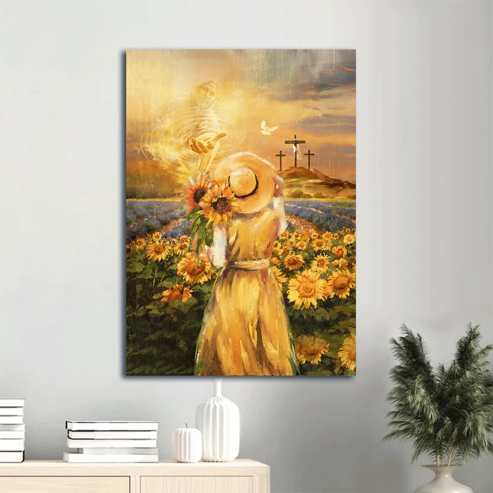 Beautiful Girl On The Sunflower Field Canvas Wall Art