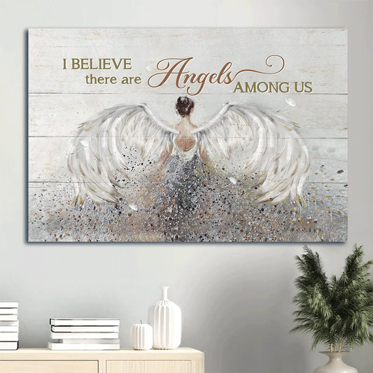 Beautiful Girl Painting Angel Wings Canvas I Believe There Are Angels Among Us Canvas Wall Art - Christian Wall Decor