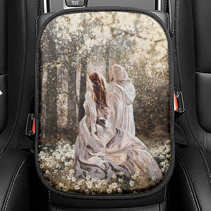 Beautiful Girl Walking With God Says You Are Seat Box Cover, Christian Car Center Console Cover, Bible Verse Car Interior Accessories