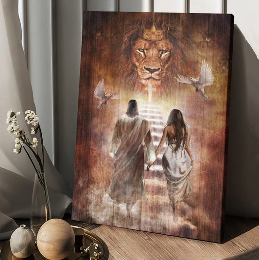 Beautiful Girl Walking With Jesus Canvas Posters - Christian Wall Posters - Religious Wall Decor