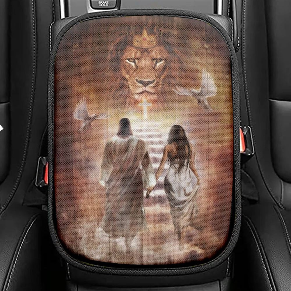 Beautiful Girl Walking With Jesus Car Center Console Cover, Christian Armrest Seat Cover, Bible Seat Box Cover