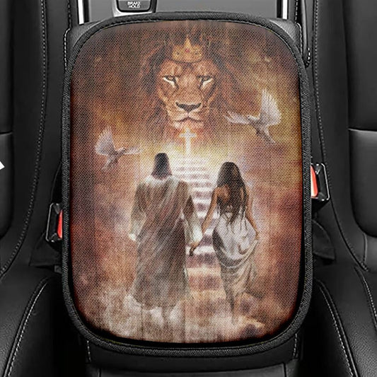 Beautiful Girl Walking With Jesus Car Center Console Cover, Christian Armrest Seat Cover, Bible Seat Box Cover