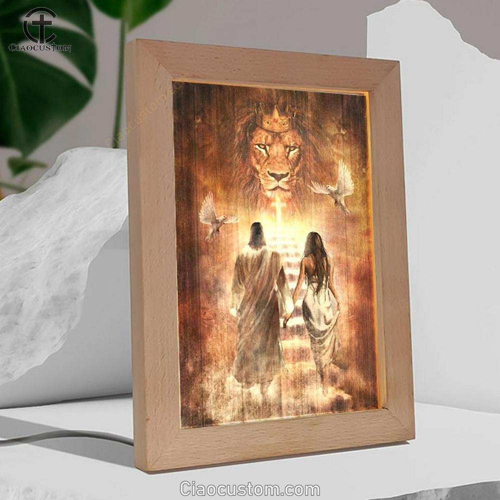 Beautiful Girl Walking With Jesus Frame Lamp