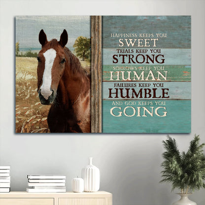 Beautiful Horse Blue Background Horse Painting Canvas Happiness Keeps You Sweet Canvas Wall Art - Christian Wall Decor