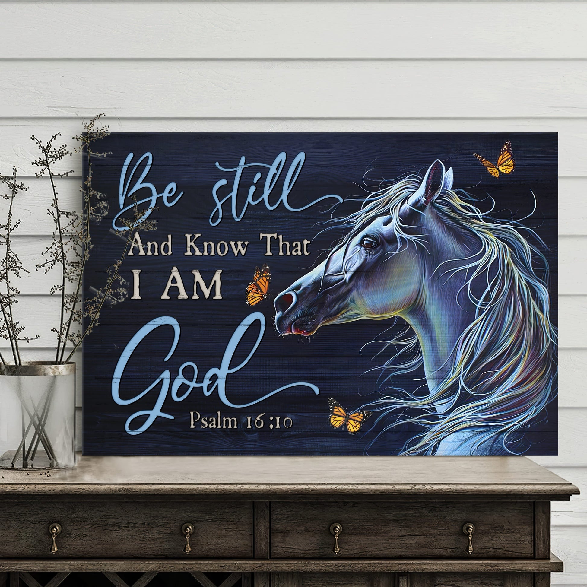 Beautiful Horse Butterfly Canvas Be Still & Know That I Am God Canvas Wall Art - Christian Wall Decor