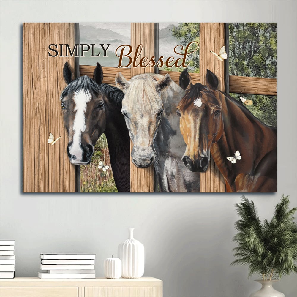 Beautiful Horse Drawing Quarter Horse White Butterfly Canvas Simply Blessed Canvas Wall Art - Christian Wall Decor