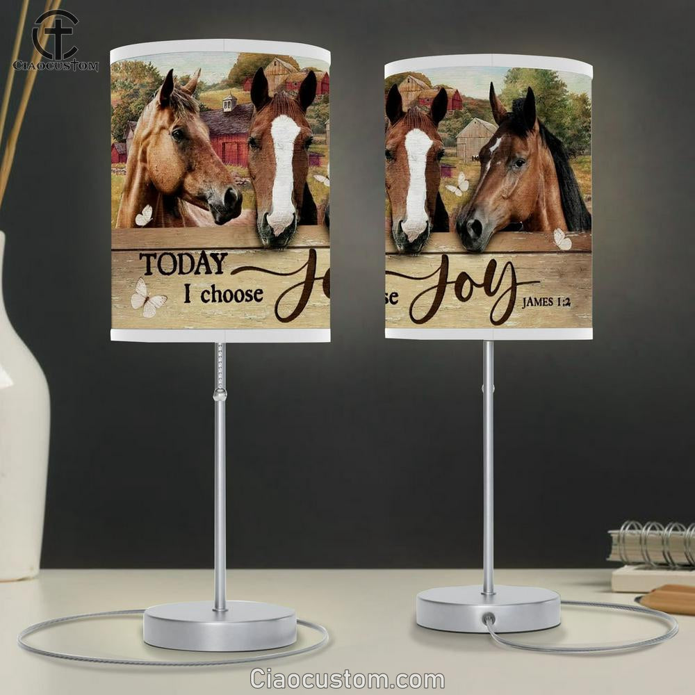 Beautiful Horse Painting, Farm Drawing, Today I Choose Joy Table Lamp
