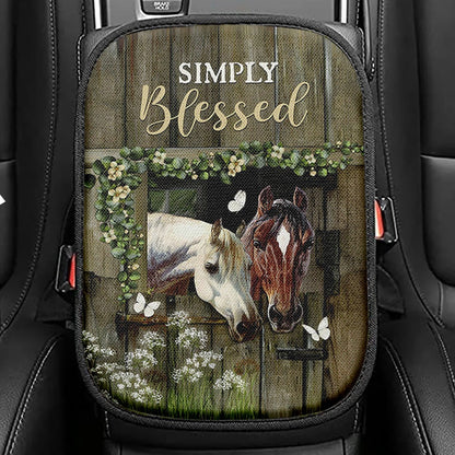 Beautiful Horse Simply Blessed Seat Box Cover, Bible Verse Car Center Console Cover, Inspirational Car Interior Accessories