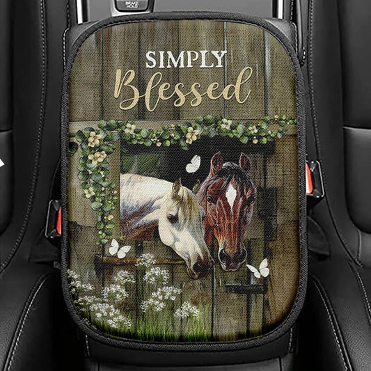 Beautiful Horse Simply Blessed Seat Box Cover, Bible Verse Car Center Console Cover, Inspirational Car Interior Accessories