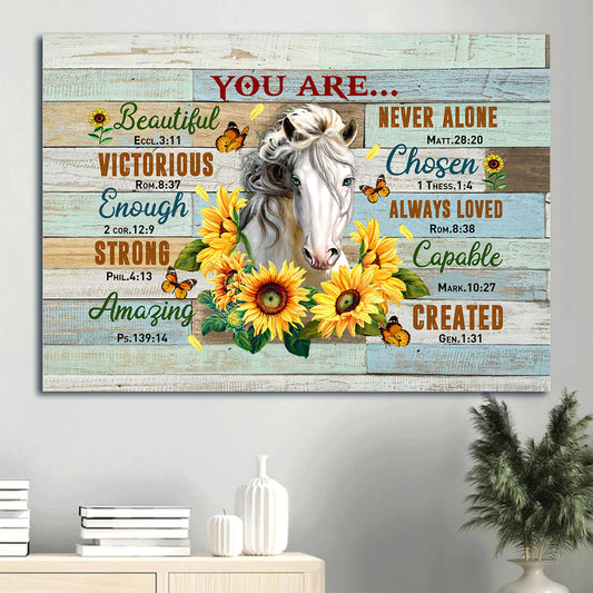Beautiful Horse Sunflower Canvas You Are Victorious Strong Never Alone And Always Loved Canvas Wall Art - Christian Wall Decor