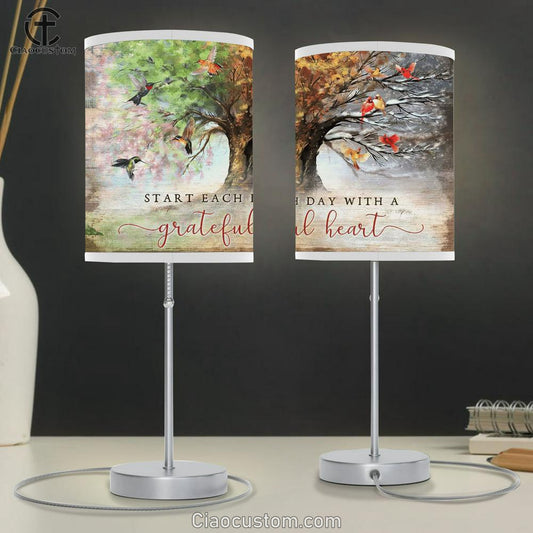 Beautiful Hummingbird And Cardinal Start Each Day With A Grateful Heart Table Lamp