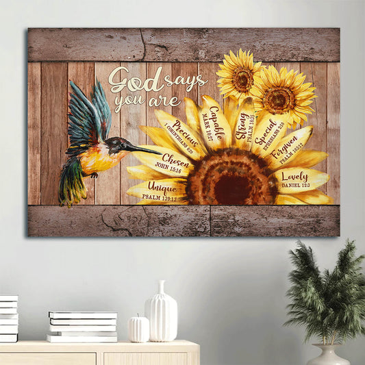 Beautiful Hummingbird Big Sunflower Canvas God Says You Are Canvas Wall Art - Christian Wall Decor