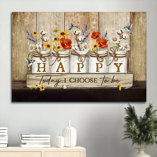 Beautiful Hummingbird Rustic Background Color Flowers Canvas Today I Choose Happy Canvas Wall Art - Christian Wall Decor