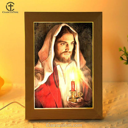 Beautiful Jesus, Dark Night, Candle Painting Frame Lamp