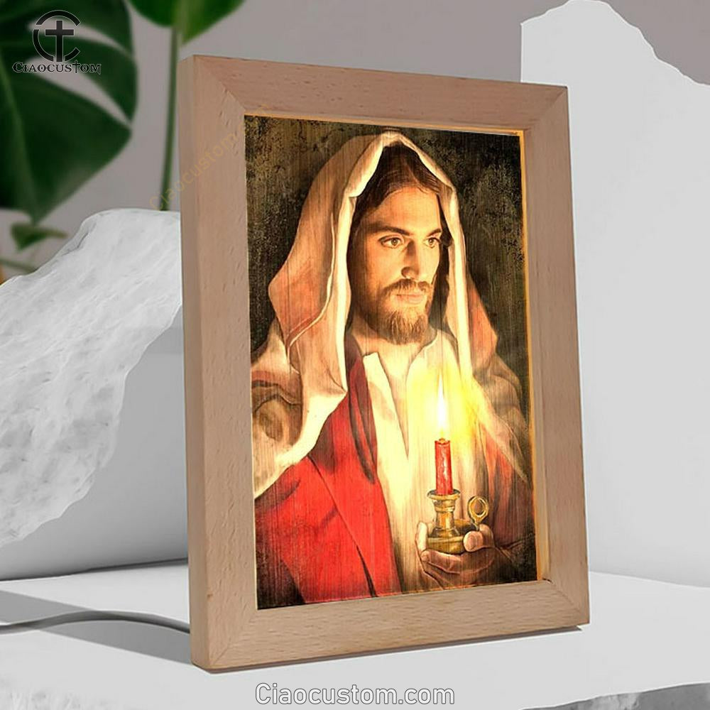 Beautiful Jesus, Dark Night, Candle Painting Frame Lamp