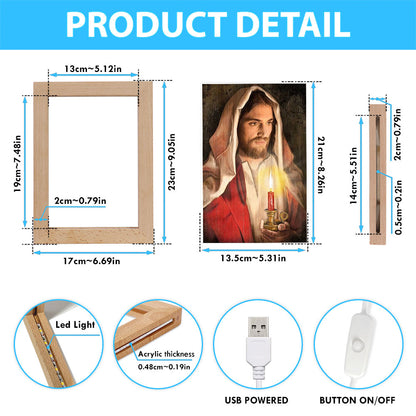 Beautiful Jesus, Dark Night, Candle Painting Frame Lamp