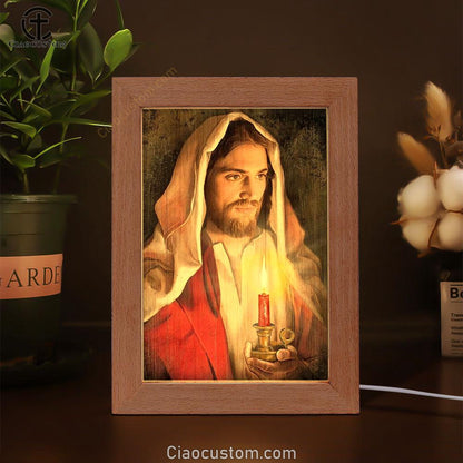 Beautiful Jesus, Dark Night, Candle Painting Frame Lamp