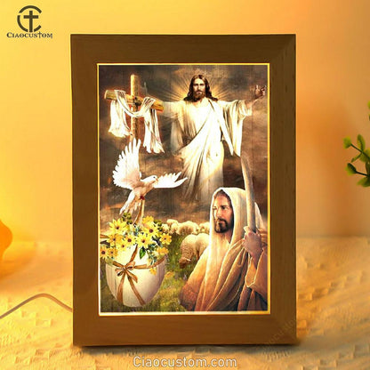 Beautiful Jesus Painting Dove Cross Yellow Flower Frame Lamp
