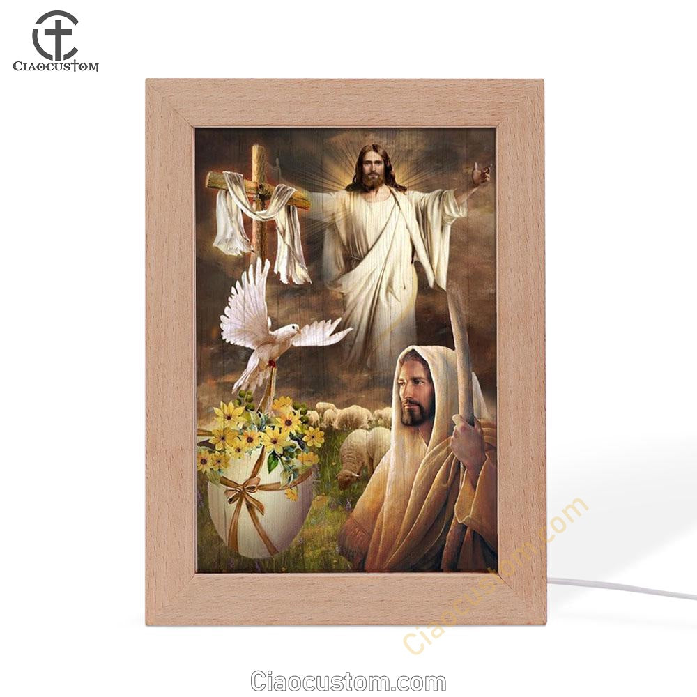 Beautiful Jesus Painting Dove Cross Yellow Flower Frame Lamp