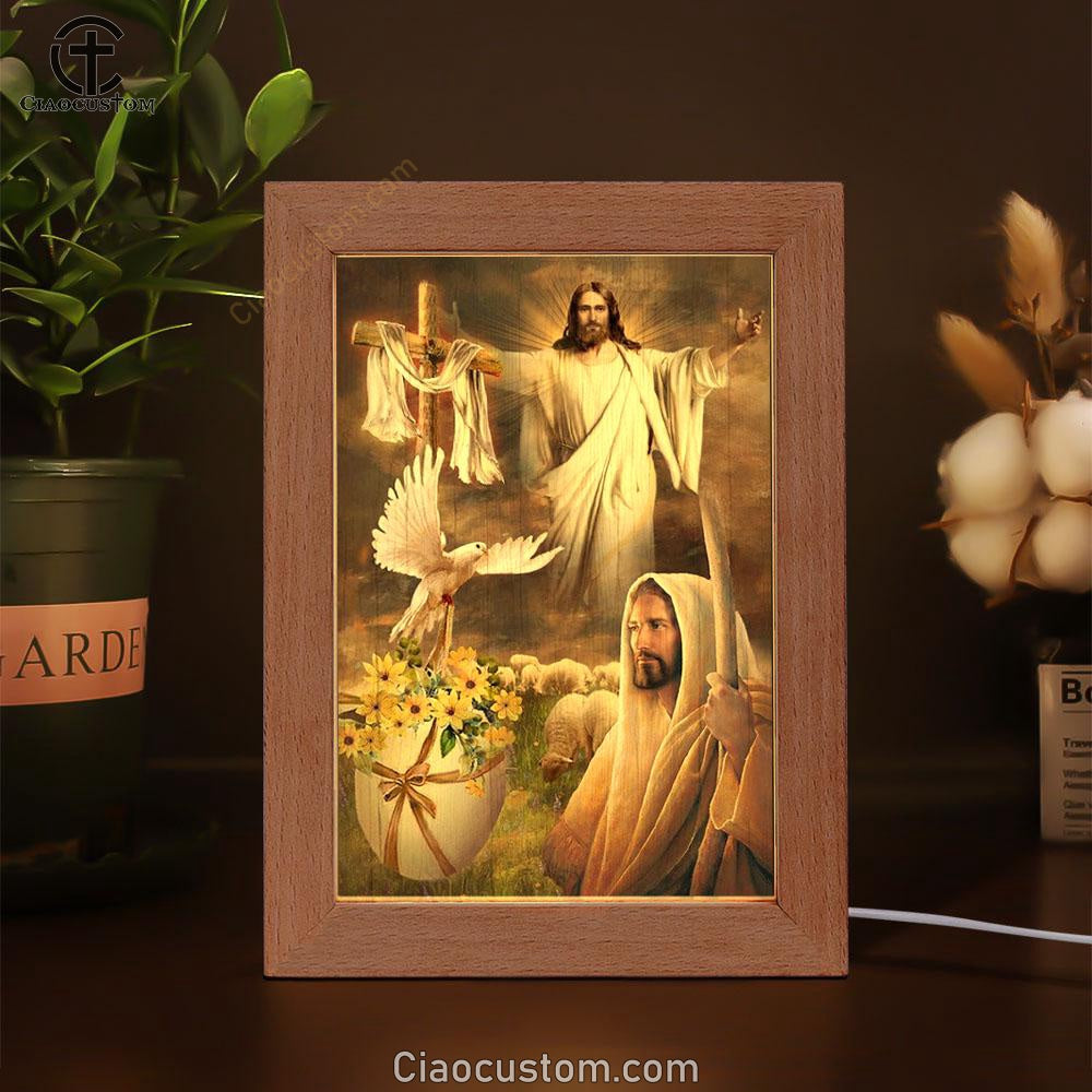 Beautiful Jesus Painting Dove Cross Yellow Flower Frame Lamp