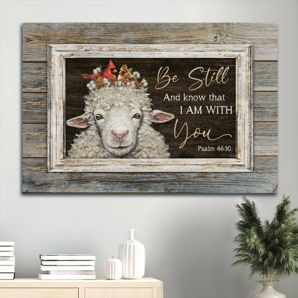 Beautiful Lamb Drawing Cardinal Couple Canvas Be Still And Know That I Am With You Canvas Wall Art - Christian Wall Decor