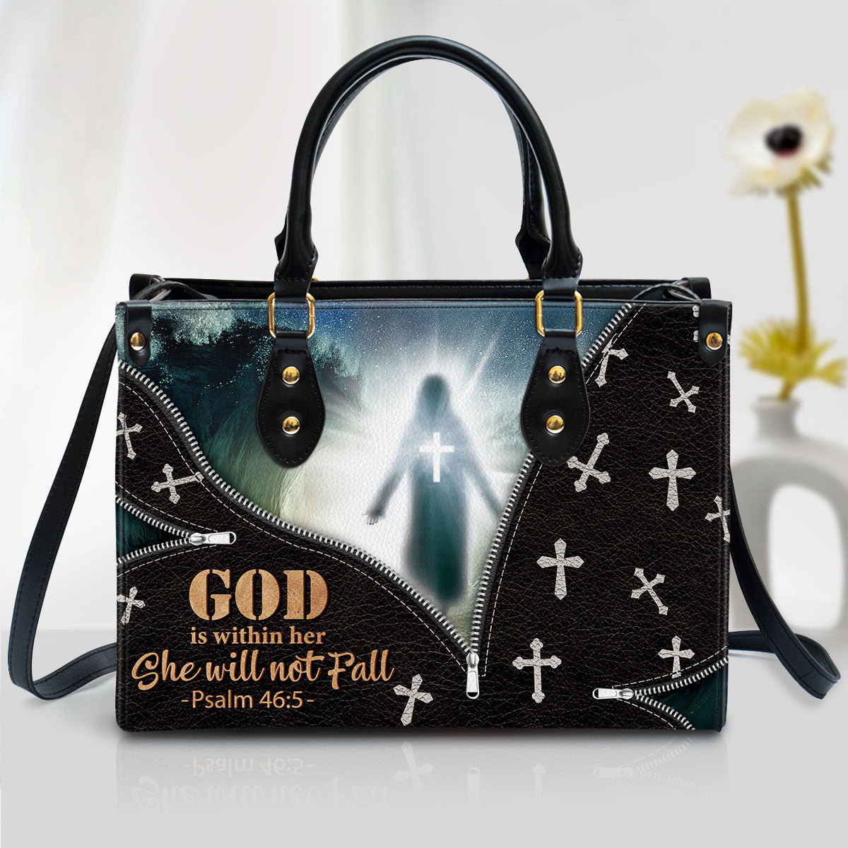 Beautiful Leather Bag - God Is Within Her She Will Not Fall - Christian Pu Leather Bags For Women