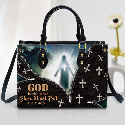 Beautiful Leather Bag - God Is Within Her She Will Not Fall - Christian Pu Leather Bags For Women