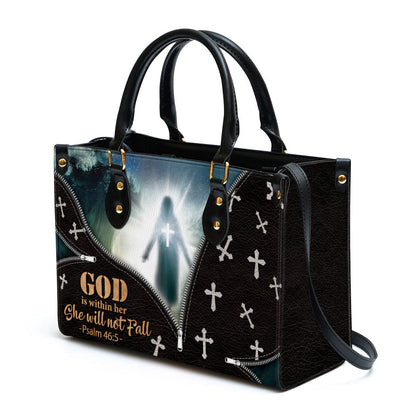 Beautiful Leather Bag - God Is Within Her She Will Not Fall - Christian Pu Leather Bags For Women
