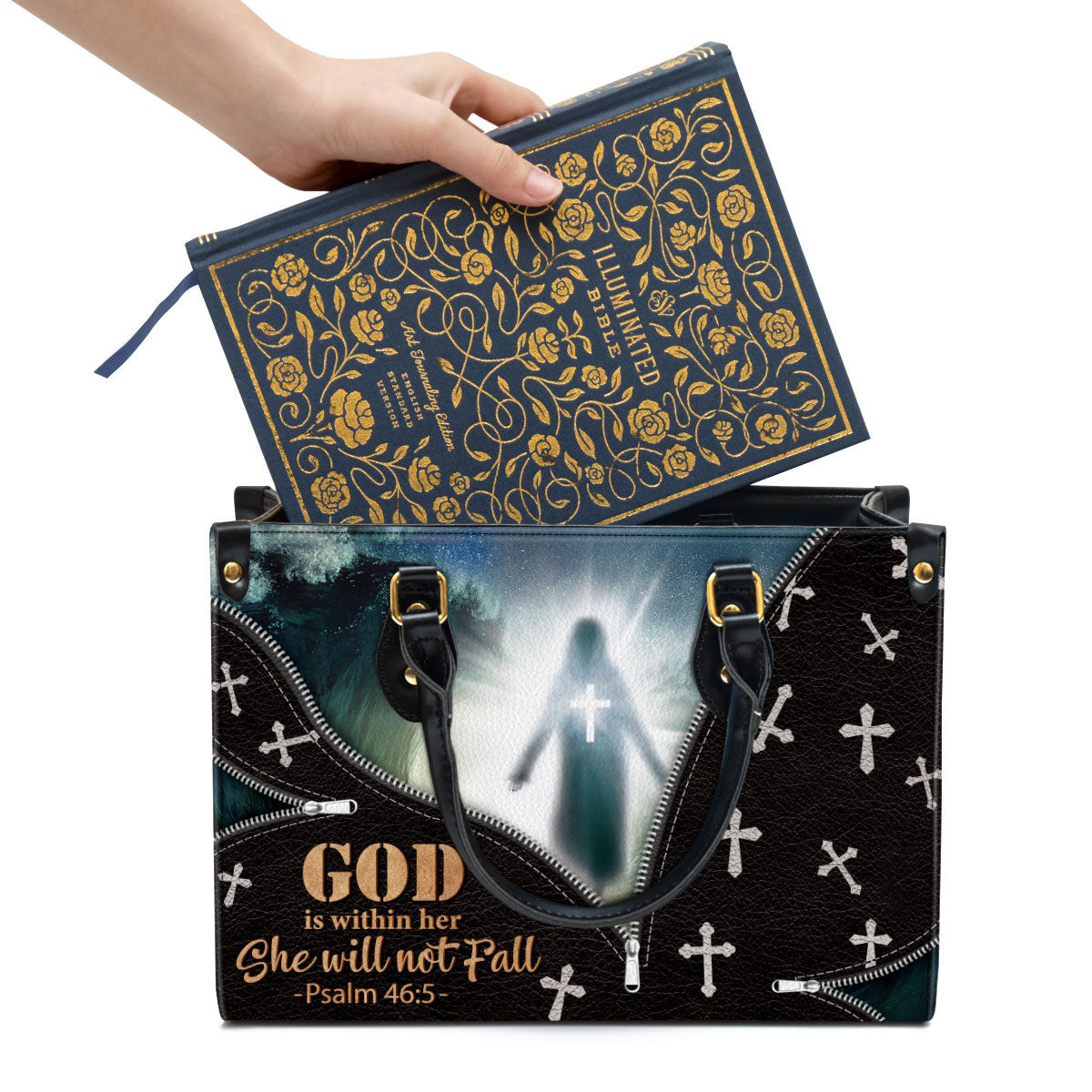 Beautiful Leather Bag - God Is Within Her She Will Not Fall - Christian Pu Leather Bags For Women