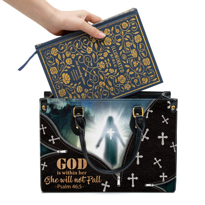Beautiful Leather Bag - God Is Within Her She Will Not Fall - Christian Pu Leather Bags For Women