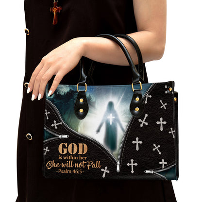 Beautiful Leather Bag - God Is Within Her She Will Not Fall - Christian Pu Leather Bags For Women