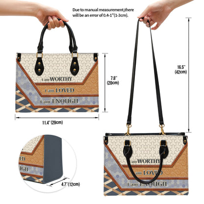 Beautiful Leather Bag - I Am Worthy I Am Loved - Christian Pu Leather Bags For Women
