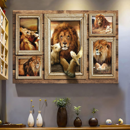 Beautiful Lion And Lamb In Picture Frames Landscape Canvas Prints - Canvas Decor Ideas
