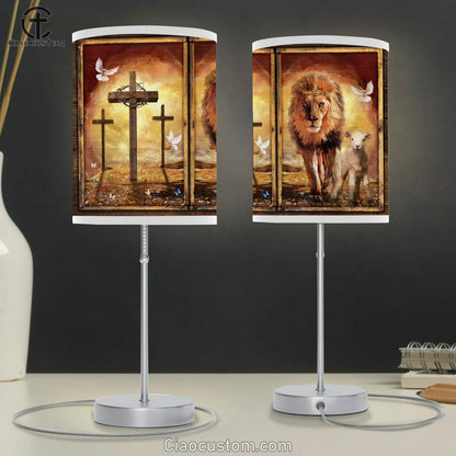 Beautiful Lion And Lamb Orange Sunset Cross Table Lamp