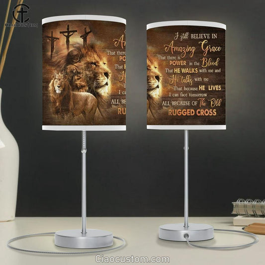 Beautiful Lion Drawing, Golden Crown, I Still Believe In Amazing Grace Table Lamp