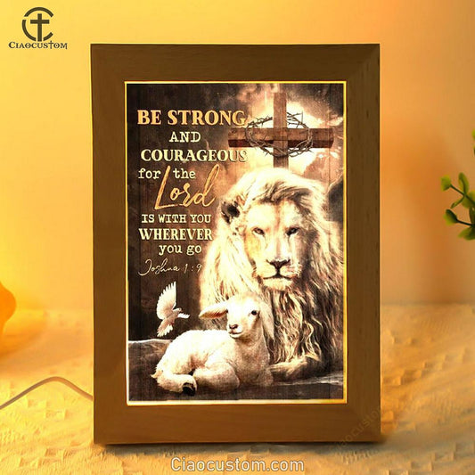Beautiful Lion Drawing Lamb Cross Be Strong And Courageous Frame Lamp