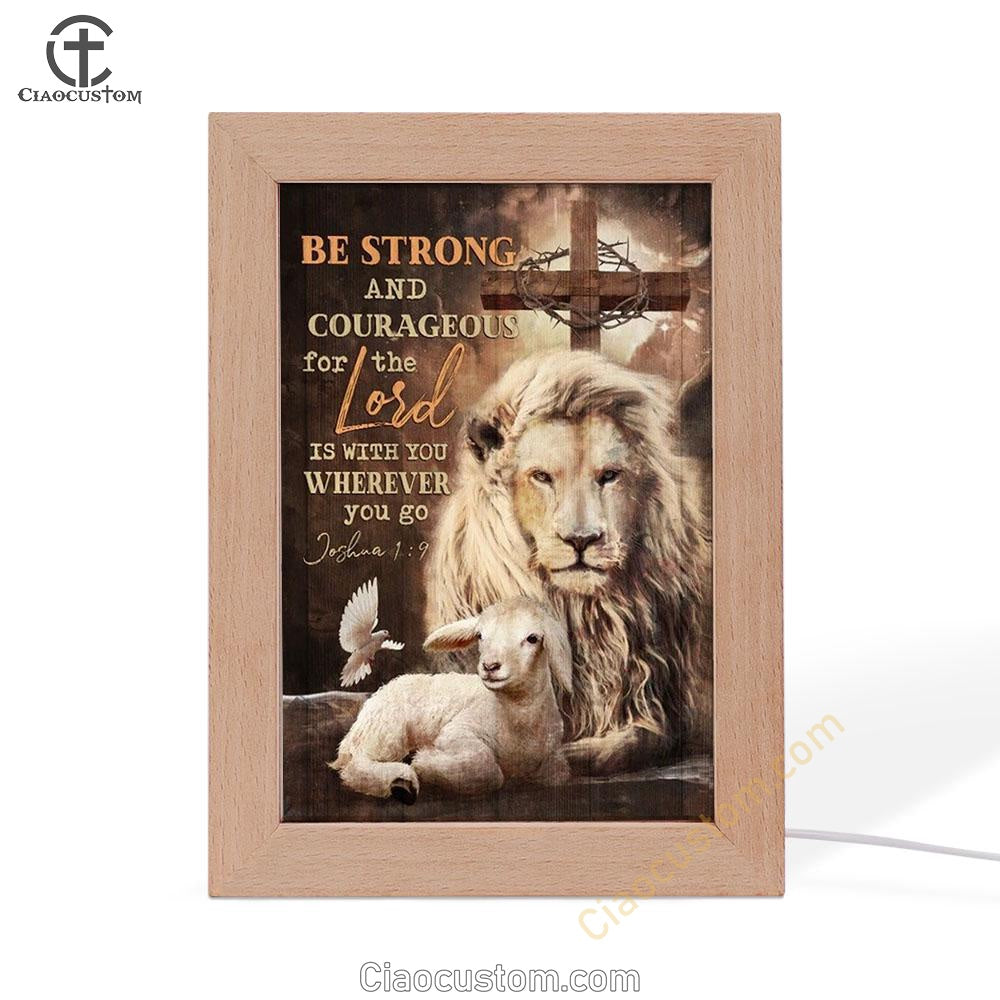 Beautiful Lion Drawing Lamb Cross Be Strong And Courageous Frame Lamp