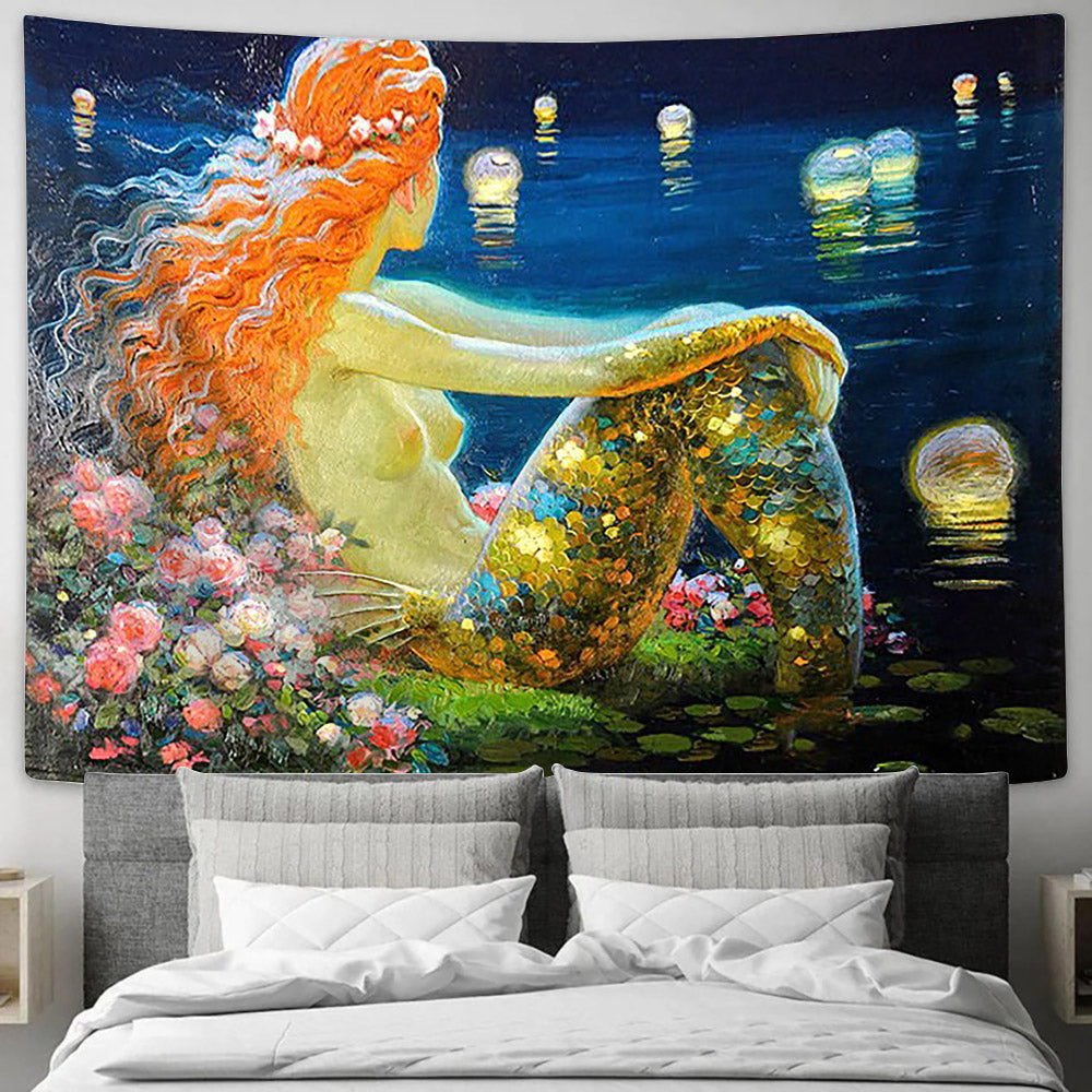 Beautiful Mermaid Mermaid Painting Tapestry - Tapestry Wall Decor - Home Decor Living Room