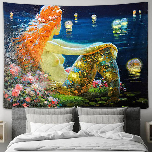 Beautiful Mermaid Mermaid Painting Tapestry - Tapestry Wall Decor - Home Decor Living Room