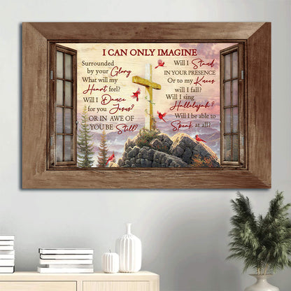 Beautiful Mountain Wooden Cross Pink Sunset I Can Only Imagine Canvas Wall Art - Christian Wall Decor