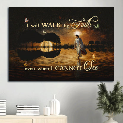 Beautiful Night Full Moon Drawing Jesus Walking On Water I Will Walk By Faith Canvas Wall Art - Christian Wall Decor