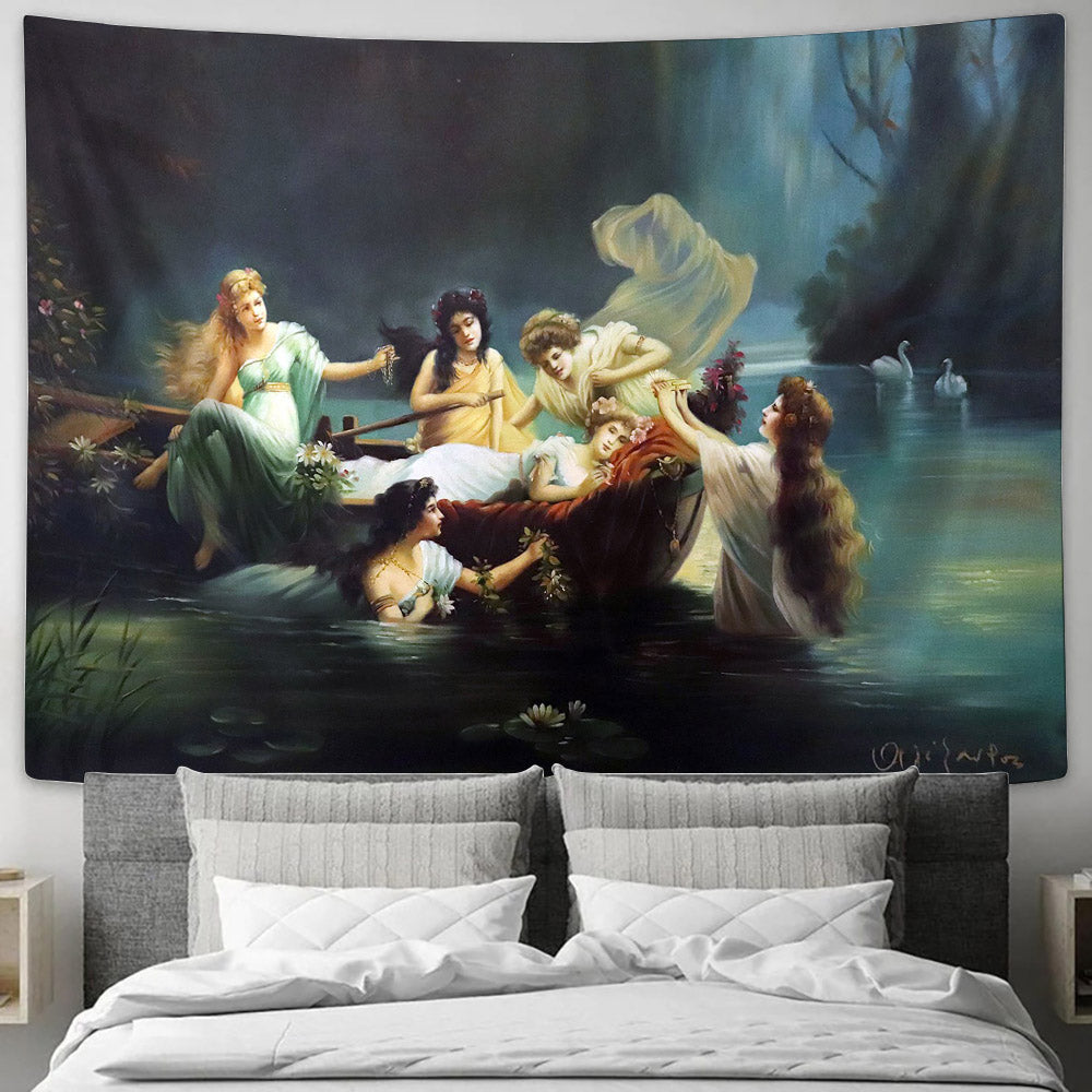 Beautiful Nymphes Oil Painting Tapestry - Tapestry Wall Decor - Home Decor Living Room