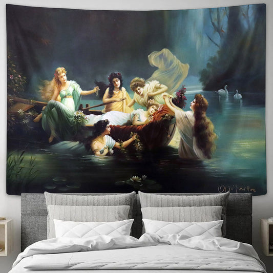 Beautiful Nymphes Oil Painting Tapestry - Tapestry Wall Decor - Home Decor Living Room