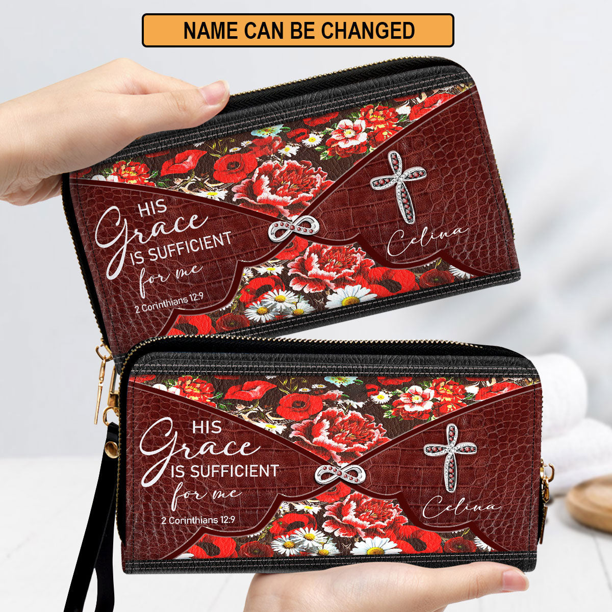 Beautiful Personalized Cross Clutch Purse - His Grace Is Sufficient For Me Clutch Purse - Women Clutch Purse