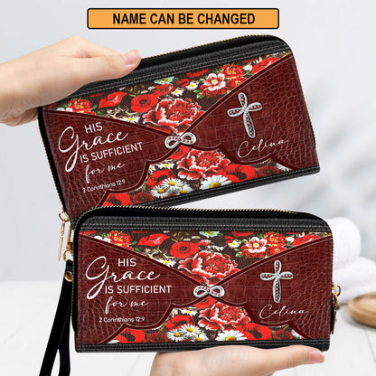 Beautiful Personalized Cross Clutch Purse - His Grace Is Sufficient For Me Clutch Purse - Women Clutch Purse