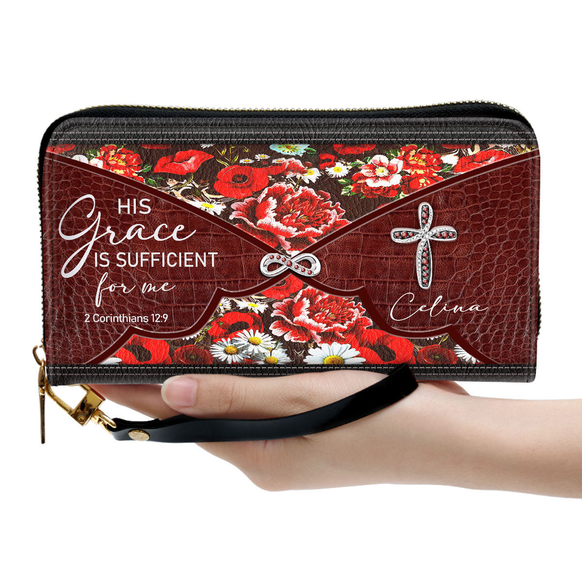 Beautiful Personalized Cross Clutch Purse - His Grace Is Sufficient For Me Clutch Purse - Women Clutch Purse